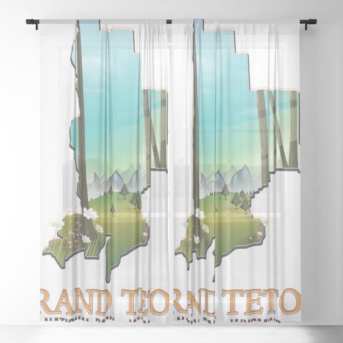 Grand Teton National Park Map. Sheer Curtain