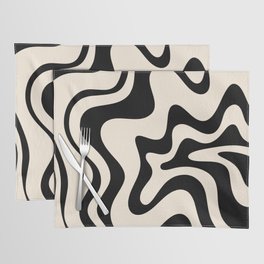 Retro Liquid Swirl Abstract Pattern Black and Almond Cream Placemat