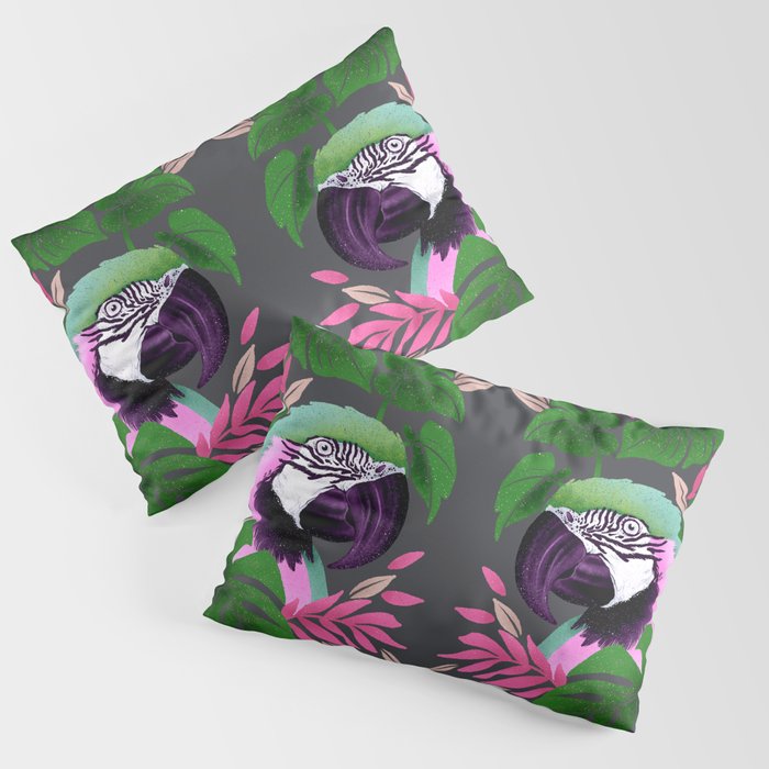 Pinky Green Parrot Monstera Pillow Sham