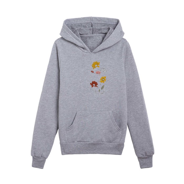 Colorful Thoughts Minimal Line Art Woman with Flowers III Kids Pullover Hoodie