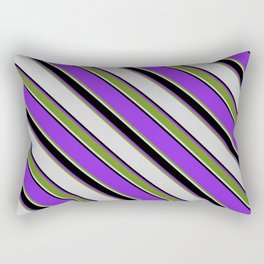 [ Thumbnail: Purple, Green, Light Gray & Black Colored Lines/Stripes Pattern Rectangular Pillow ]