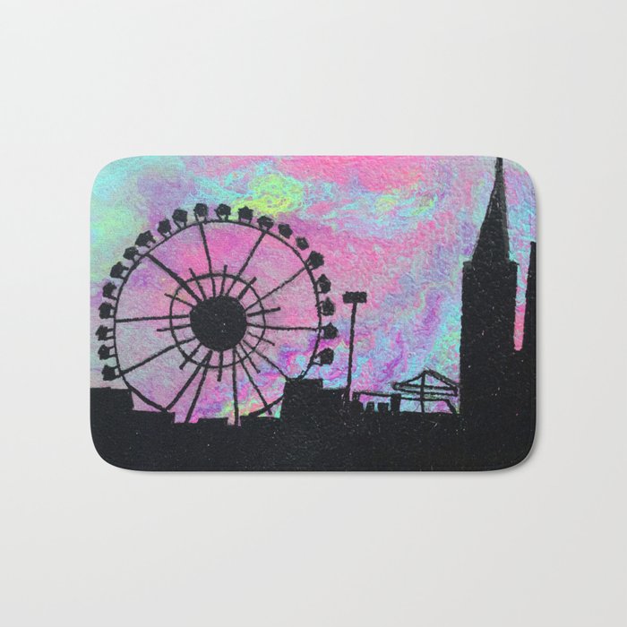 Ferris Wheel at Sunset Cityscape Silhouette Bath Mat