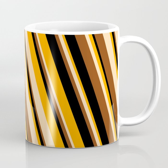 Orange, Tan, Brown, and Black Colored Striped Pattern Coffee Mug