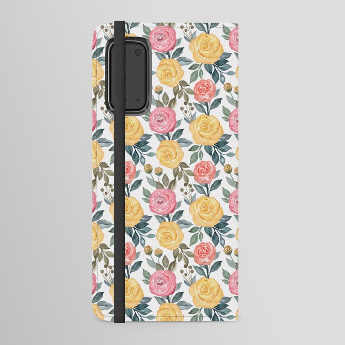 Pink and yellow watercolor flowers Android Wallet Case