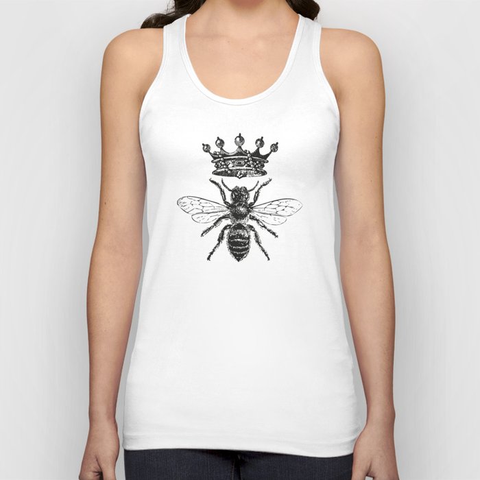 Queen Bee Pattern No. 1 | Vintage Bees with Crown | Black and White | Tank Top