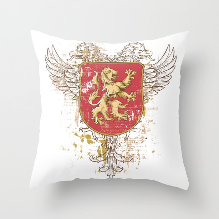 Coat of Arms Shield - Griffin Seal - Crown Lion and the Mark Throw Pillow