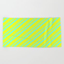 [ Thumbnail: Aquamarine and Yellow Colored Lined/Striped Pattern Beach Towel ]