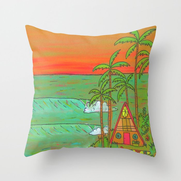 A Frame Dream Home Surf Paradise Throw Pillow by Surfy Birdy