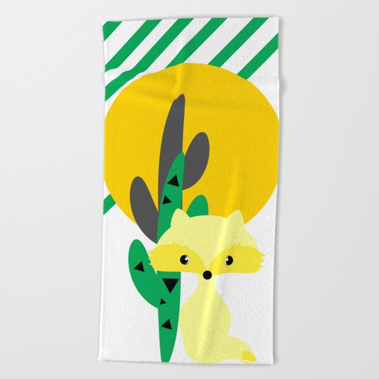 Cute fox in the desert Beach Towel