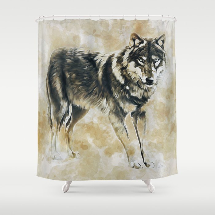 Timber Wolf Shower Curtain By Ian, Wolf Shower Curtain Rings