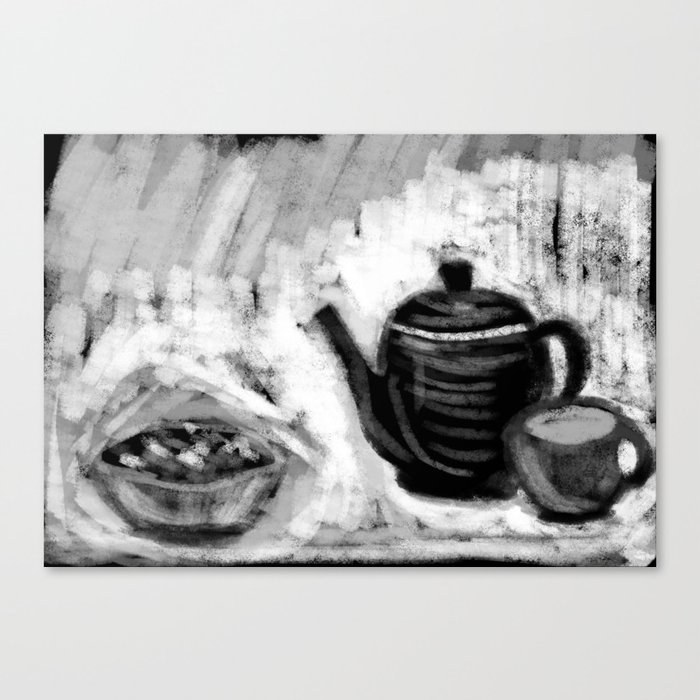 black and white sketch of still life Canvas Print