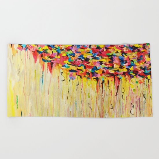 OPPOSITES LOVE Raining Sunshine - Bold Bright Sunny Colorful Rain Storm Abstract Acrylic Painting Beach Towel
