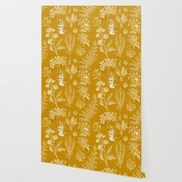Yellow Mustard Vintage Floral Wallpaper