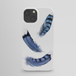Falling Feather, Blue Jay Feather, Blue Feather watercolor painting by Suisai Genki iPhone Case