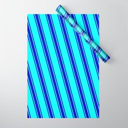 [ Thumbnail: Cyan & Blue Colored Lined/Striped Pattern Wrapping Paper ]
