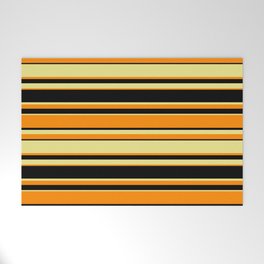 [ Thumbnail: Dark Orange, Black, and Tan Colored Lines Pattern Welcome Mat ]