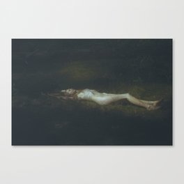 Naked girl lying naked in the fairy tale forest. Canvas Print