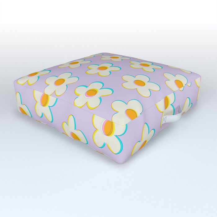 psychedelic 90s daisies Outdoor Floor Cushion