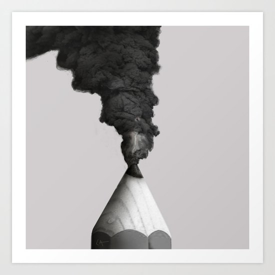 Volcano Pencil Art Print