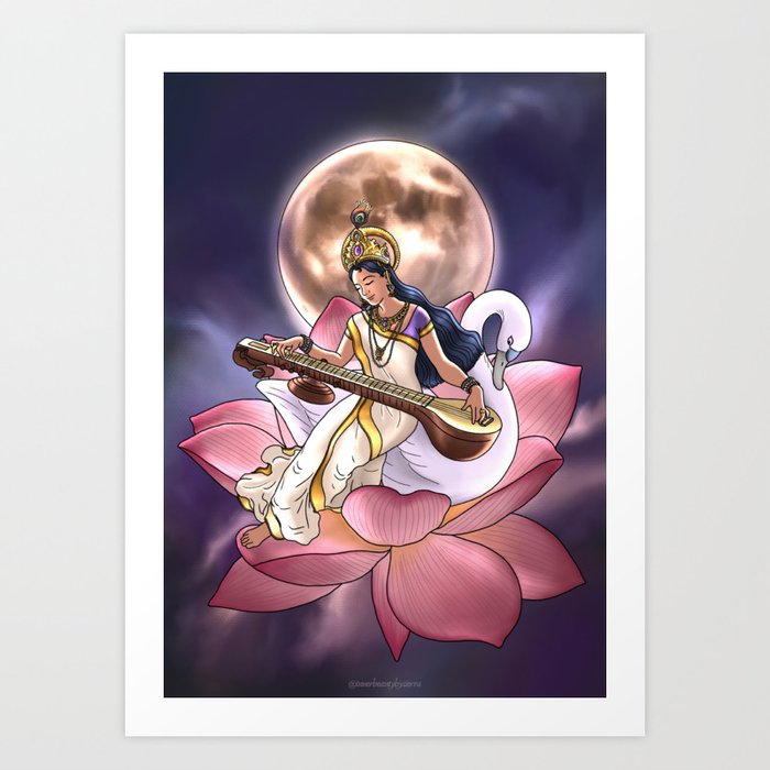 Saraswati Hindu Goddess Art Art Print by InnerBeautyBySierra | Society6