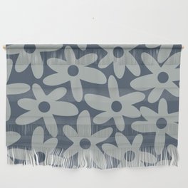 Daisy Time Retro Floral Pattern Neutral Blue Gray  Wall Hanging