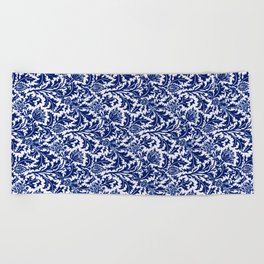 William Morris Thistle Damask, Cobalt Blue & White Beach Towel