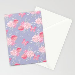 Pink morning. Floral pattern with butterflies. Stationery Cards