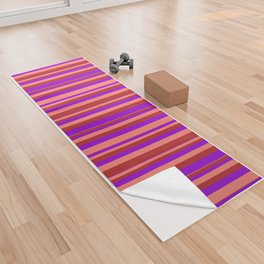 [ Thumbnail: Dark Violet, Salmon & Red Colored Stripes/Lines Pattern Yoga Towel ]