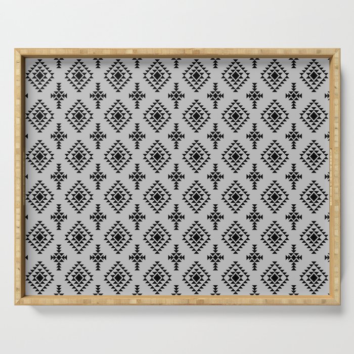 Light Grey and Black Native American Tribal Pattern Serving Tray