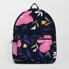 Love never ends quote pink floral navy blue pattern Backpack