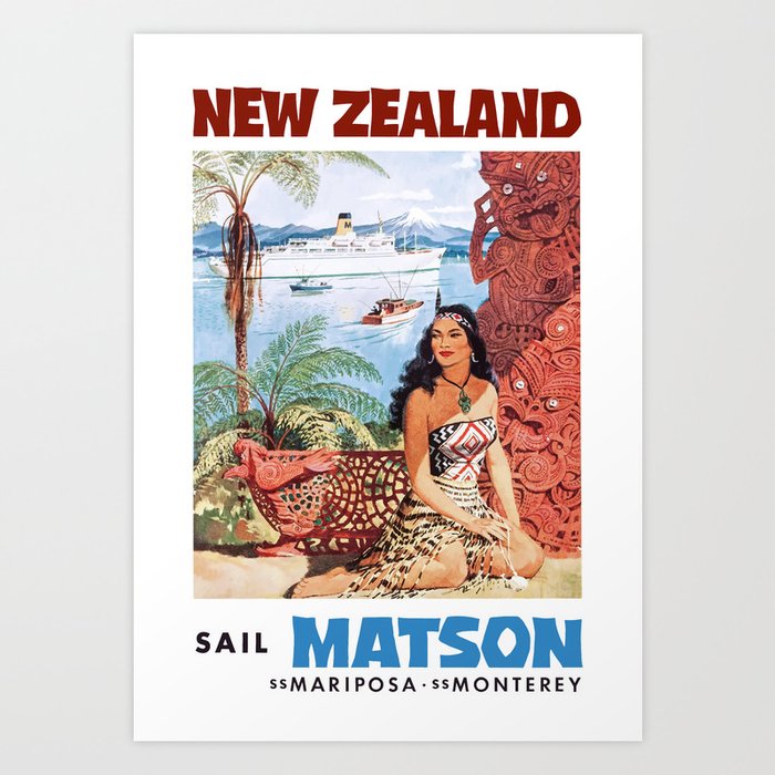 1960 NEW ZEALAND Cruise Line Travel Poster  Art Print