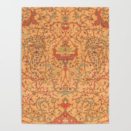 Flowery Vines V // 16th Century Contemporary Red Blue Yellow Colorful Ornate Accent Rug Pattern Poster