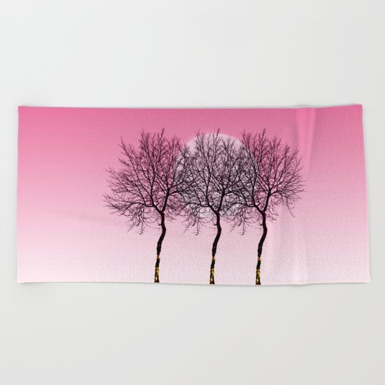 Triplet trees in pink Beach Towel