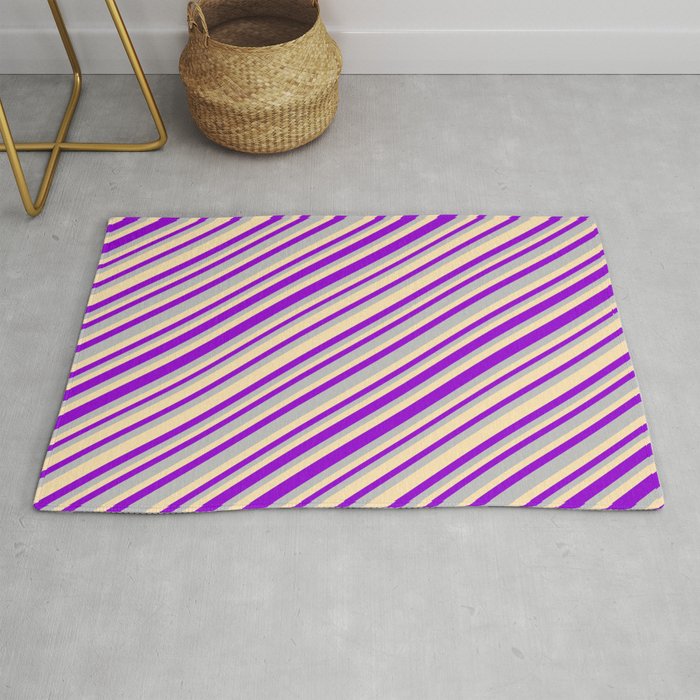Dark Violet, Grey, and Beige Colored Striped Pattern Rug