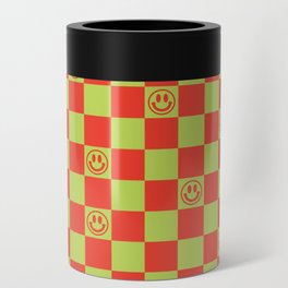 Smiley Face & Checkerboard (Red & Acid Green) Can Cooler