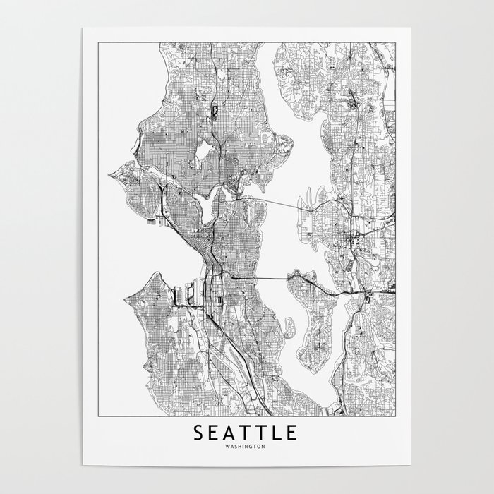 Seattle White Map Poster
