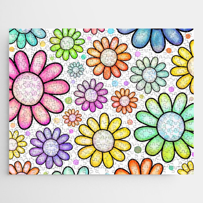 Doodle Daisy Flower Pattern 09 Jigsaw Puzzle