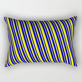 [ Thumbnail: Blue & Yellow Colored Striped/Lined Pattern Rectangular Pillow ]