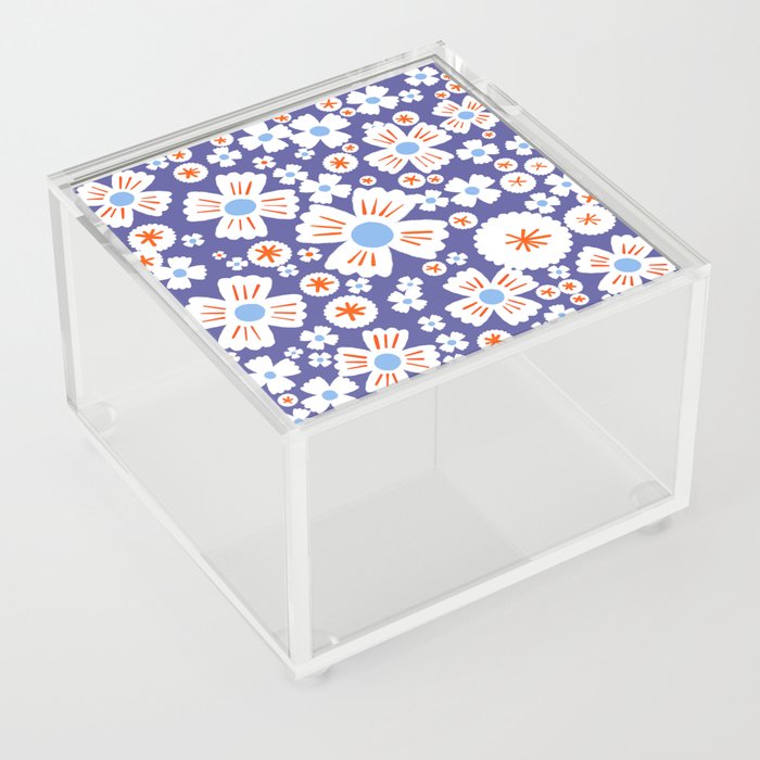 Retro Modern Baby Blue Daisy Flowers Acrylic Box