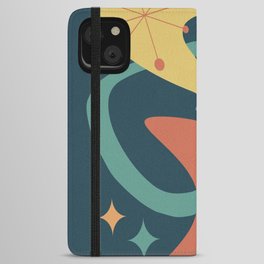 Mid Century Atomic Age Design 7 Charcoal, Teal, Orange and Yellow iPhone Wallet Case