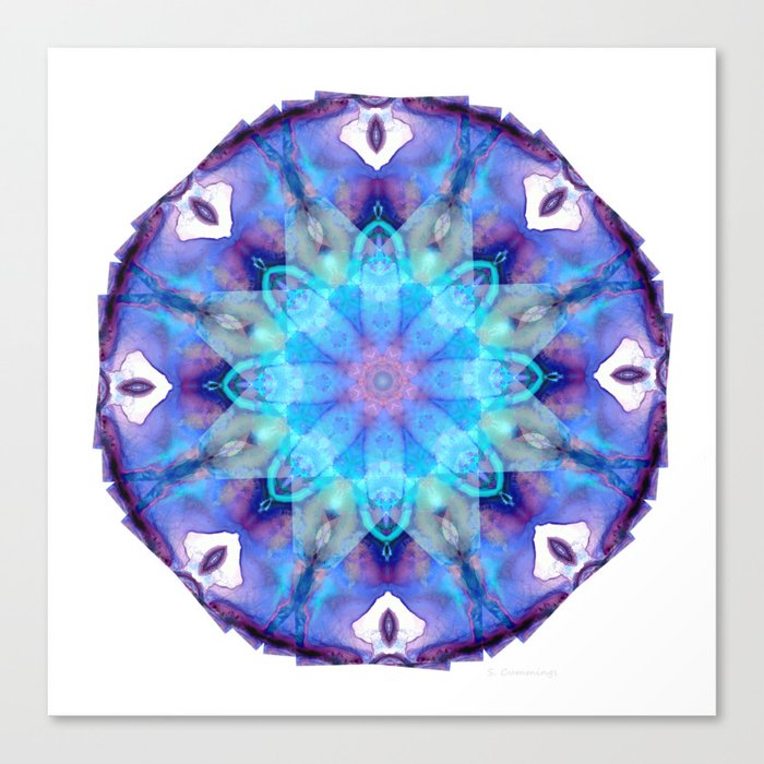 Infinite Wisdom - Colorful Blue Mandala Art Canvas Print