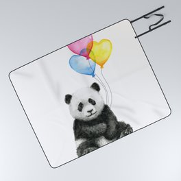 Panda Baby with Heart-Shaped Balloons Whimsical Animals Nursery Decor Picnic Blanket