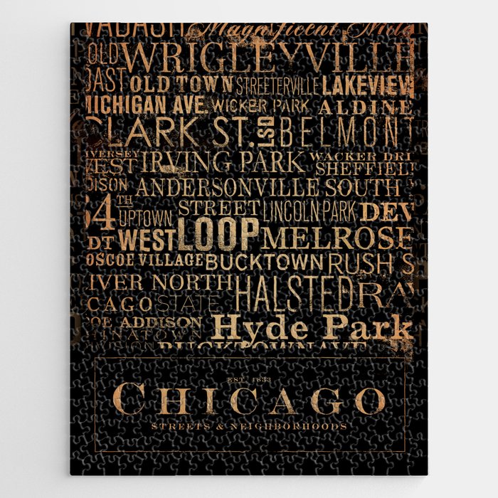 Chicago city typography black and white  Jigsaw Puzzle