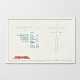 Airbus A380 plane technical drawing Canvas Print