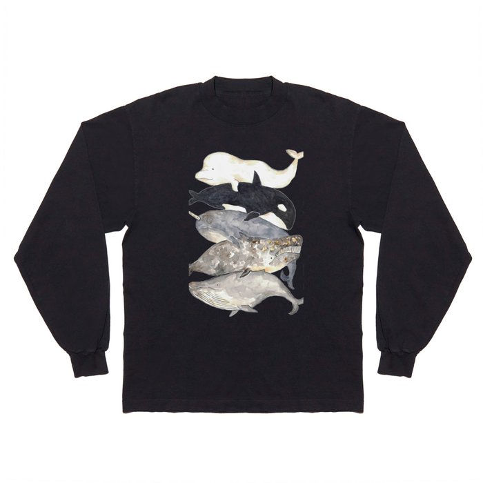 Whales pile watercolor painting print art Long Sleeve T Shirt