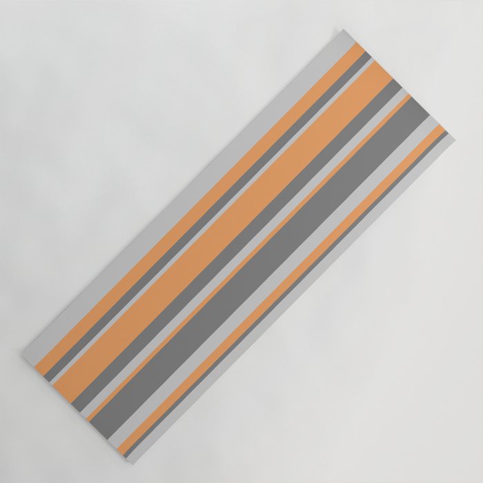 Brown, Gray & Light Grey Colored Lined/Striped Pattern Yoga Mat