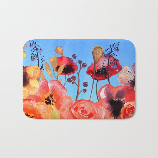 Summer meadow with Flowers and Poppies in Twilight on #Society6 Bath Mat