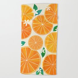Orange Slices With Blossoms Beach Towel