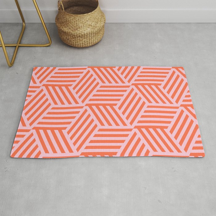 Geometric Coral and Pink Pattern Rug