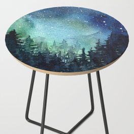Galaxy Watercolor Aurora Borealis Painting Side Table